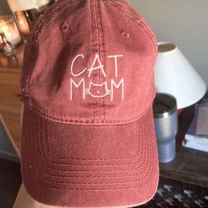 Cat mom distressed red baseball cap